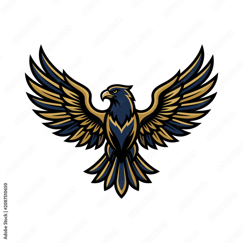 Obraz premium Powerful eagle with spread wings in a dark emblem.