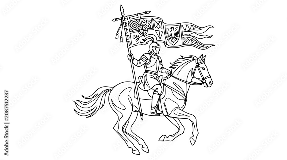 Fototapeta premium Knight on Horseback with Banner