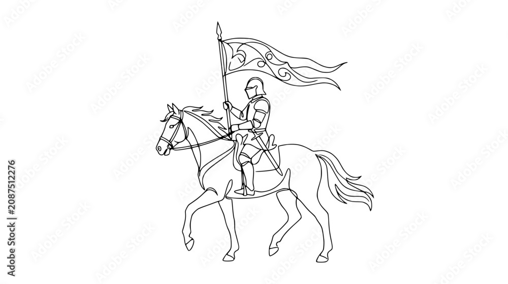Fototapeta premium Knight on Horseback Carrying Flag