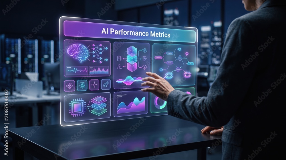 Fototapeta premium Artificial Intelligence - AI Performance Metrics Interface and Virtual AI Control Panels