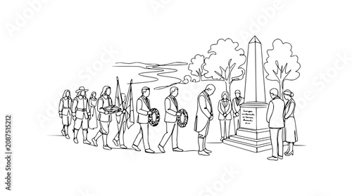 Tableau sur toile Commemorative Ceremony: Parade of Wreath Bearers at Monument