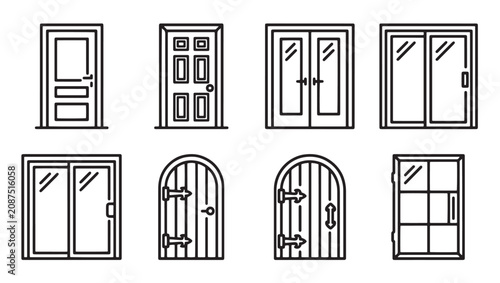 Set of modern door icons and entrance architecture elements with entrance architecture interior exterior building collection construction residential property apartment minimalist structure