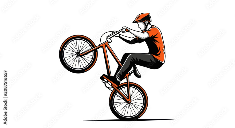 Obraz premium Man performing a bicycle wheelie