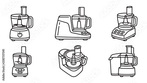 Set of food processor line icons for kitchen appliance illustration with processor appliance electric household culinary equipment collection monochrome lifestyle domestic technology