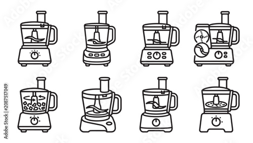 Collection of various food processor kitchen appliance vector icons with processor appliance culinary electric household equipment collection monochrome lifestyle domestic technology