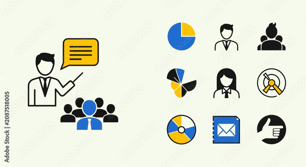 Fototapeta premium Business meeting presentation with icons for success.