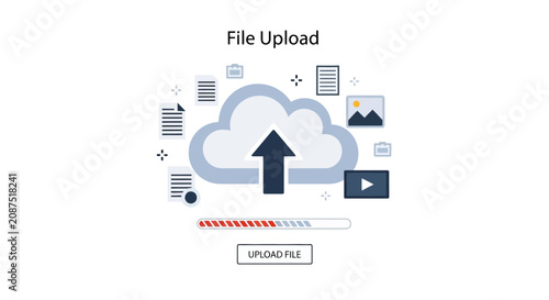Obraz na płótnie Cloud file upload process with progress bar.