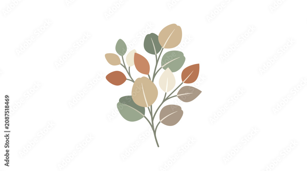 Obraz premium Botanical Branch with Muted Autumn Leaves - Minimalist Vector Art