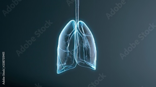 Glowing blue respiratory system on a dark, gradient background