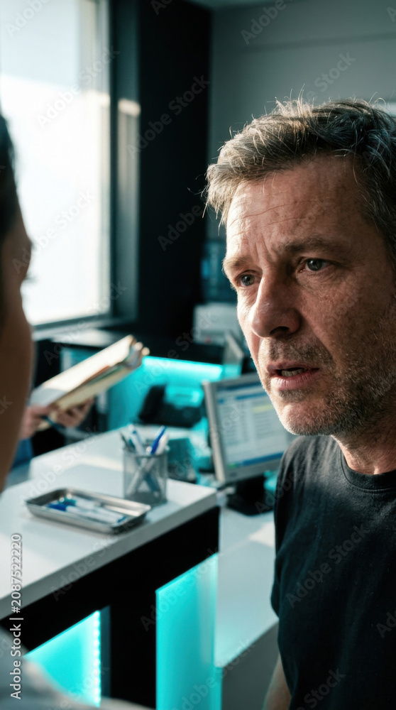 Fototapeta premium Intense Conversation Between Two Individuals in a Modern Office Setting\n