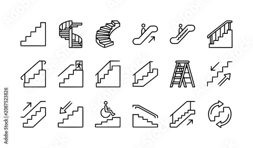 Staircase thin line icon set editable vector