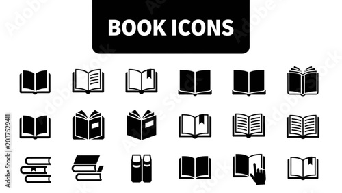 Set of diverse book icons in flat design style