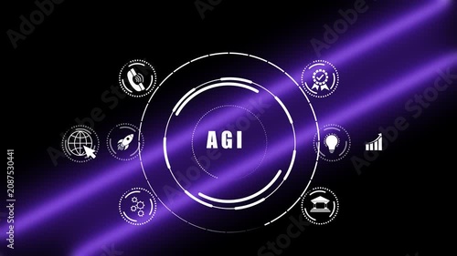 Futuristic Neon Interface for Artificial General Intelligence AGI, Code Visualizations, and Deep Learning 4K Animation Video