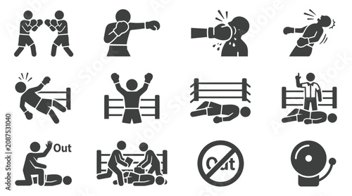 Obraz na plátně Black icons of boxing and fighting.