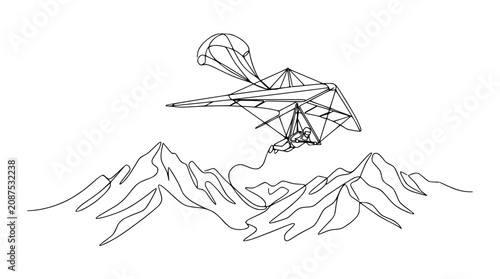 Bilde på lerret Hang glider with parachute flying over majestic mountain range, adventure sport,
