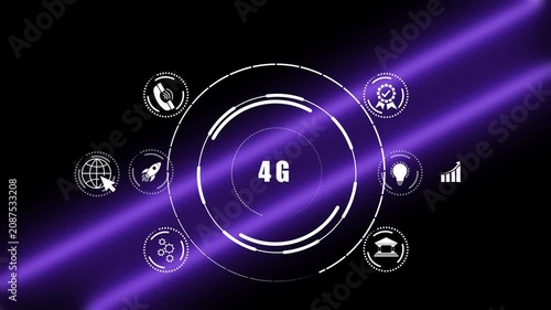 Futuristic Glowing Neon Interface for 4G Communication Technology and Mobile Network Infrastructure 4K Animation Video