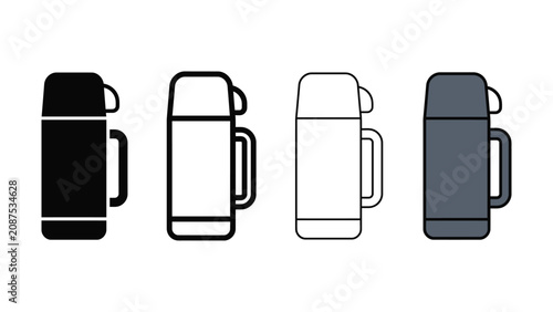 Foto Four stylized flat design icons representing thermoses or insulated beverage con