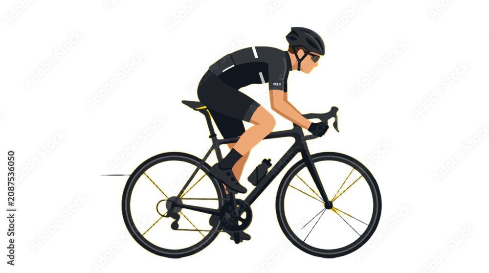 Obraz premium Professional Cyclist in Black Racing Gear Riding a Modern Bicycle with Aerodynamic Pose