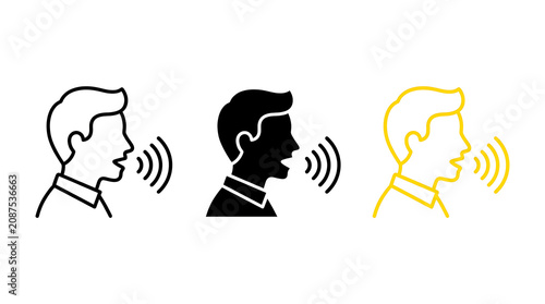 Silhouette men talking with sound waves icon