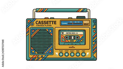Photos Retro Cassette Player Boombox, Vintage Music, 80s Style, Nostalgic Audio