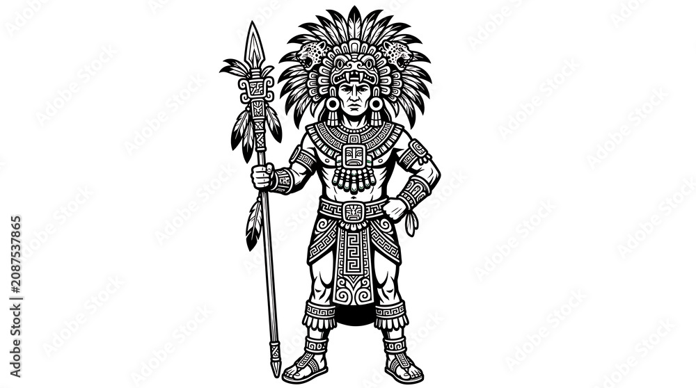Fototapeta premium Ancient warrior with plant decoration standing