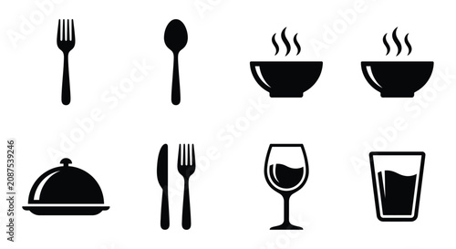 Foto Cutlery silhouettes on a white background a collection of dining utensil shapes