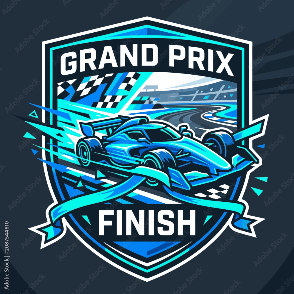 Obraz premium Futuristic Formula One Grand Prix Finish Line Racing Emblem