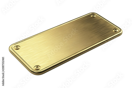 Gold Colored Rectangular Metal Plate With Smooth Brushed Surface And Four Screw Holes