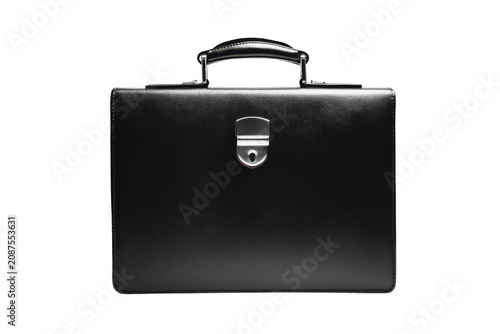 Black Leather Briefcase with Silver Lock Clasp on Dark Background