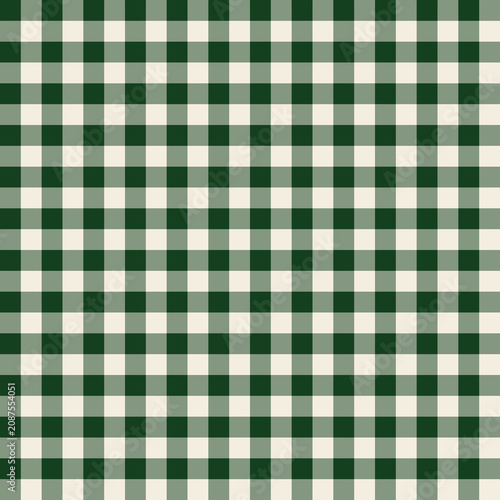 Seamless Gingham Check Pattern Vector Forest Green Cream Holiday Background
