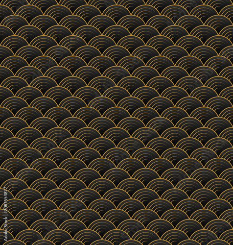 Gold Fan Pattern on Black Background