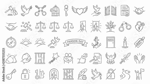 Obraz na plátně Collection of Hand-Drawn Icons Representing Justice, Freedom, and Law Concepts