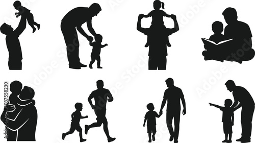 Black silhouettes of adults and children playing and interacting