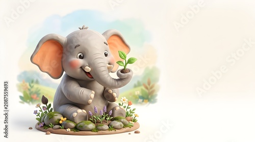 World Elephant Day Conservation Paper Art Elephant Silhouette with Nature Landscape