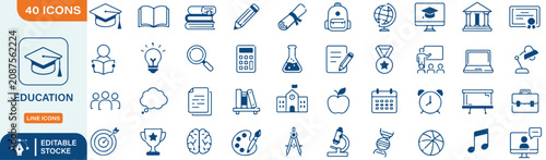 Foto Education and School Line Icons Bundle - Vector Learning, University, and Study