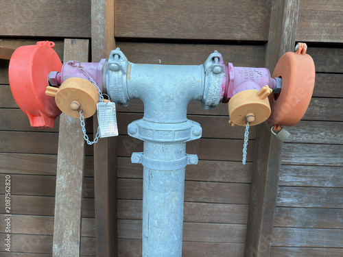 Canvas Print Industrial Fire Hydrant Standpipe with Dual Outlets and Protective Caps