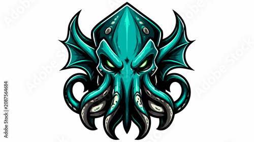 Konstfotografi Green Kraken Monster Head with Tentacles and Wings.