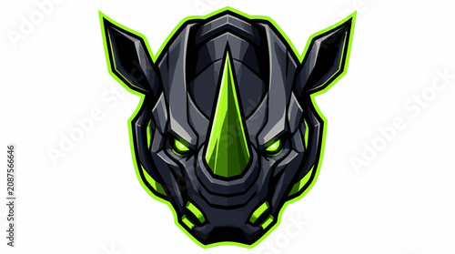 Bild auf Leinwand Stylized robotic rhinoceros head with glowing green accents.