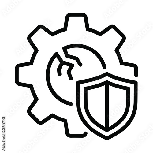 Принти на полотні Security gear icon with shield overlay representing system protection and techni