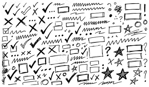 Foto Hand drawn checklist signs and scribbles collection with checklist scribbles che