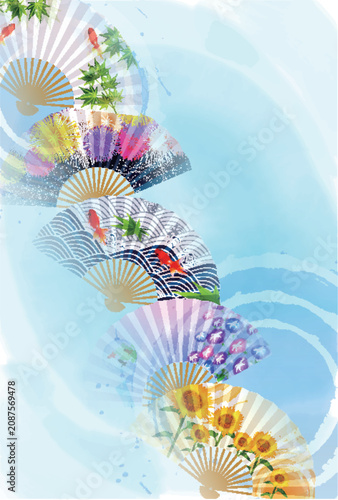 Fotografie Elegant Japanese folding fan pattern summer background design