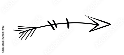 Decorative ethnic arrow design element. Vector line art illustration of a hand drawn black hipster boho pointer isolated on white background.