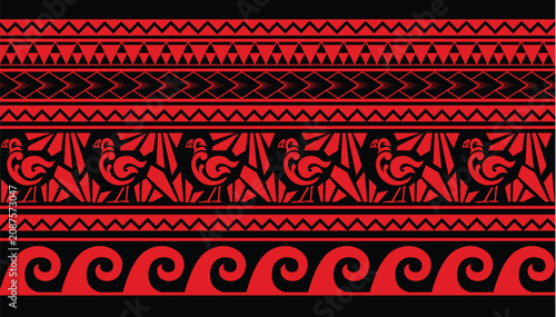 Cuadro en lienzo Maori Polynesian indigenous Pattern Background Wallpaper Banner Vertical Textile