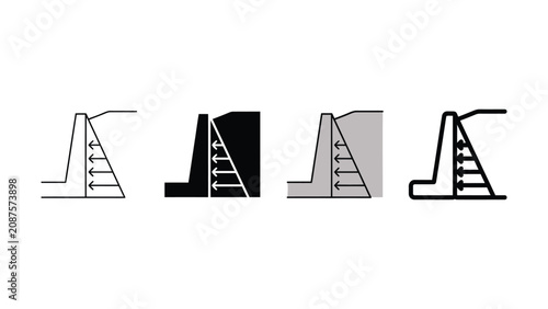 Illustrations depicting soil pressure distribution on retaining walls for structural engineering analysis