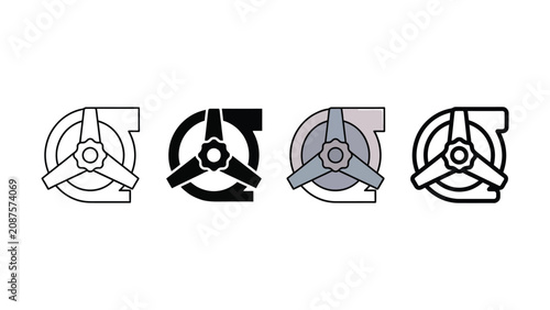 Obraz na płótnie Set of different styles of a centrifugal fan or blower rotor icon illustrations