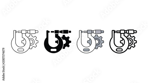 Fotografía Set of four engineering measurement icons depicting micrometers and gears for pr