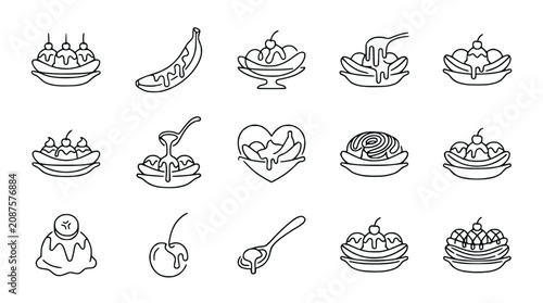 Canvastavla Dessert Icon Set: Banana Split, Sundae, Cherry, Spoon, Chocolate Drizzle