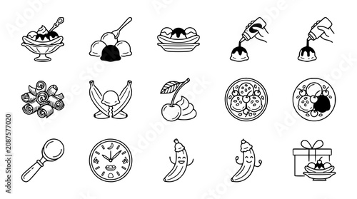 Ice Cream Desserts and Fruit Icons Set