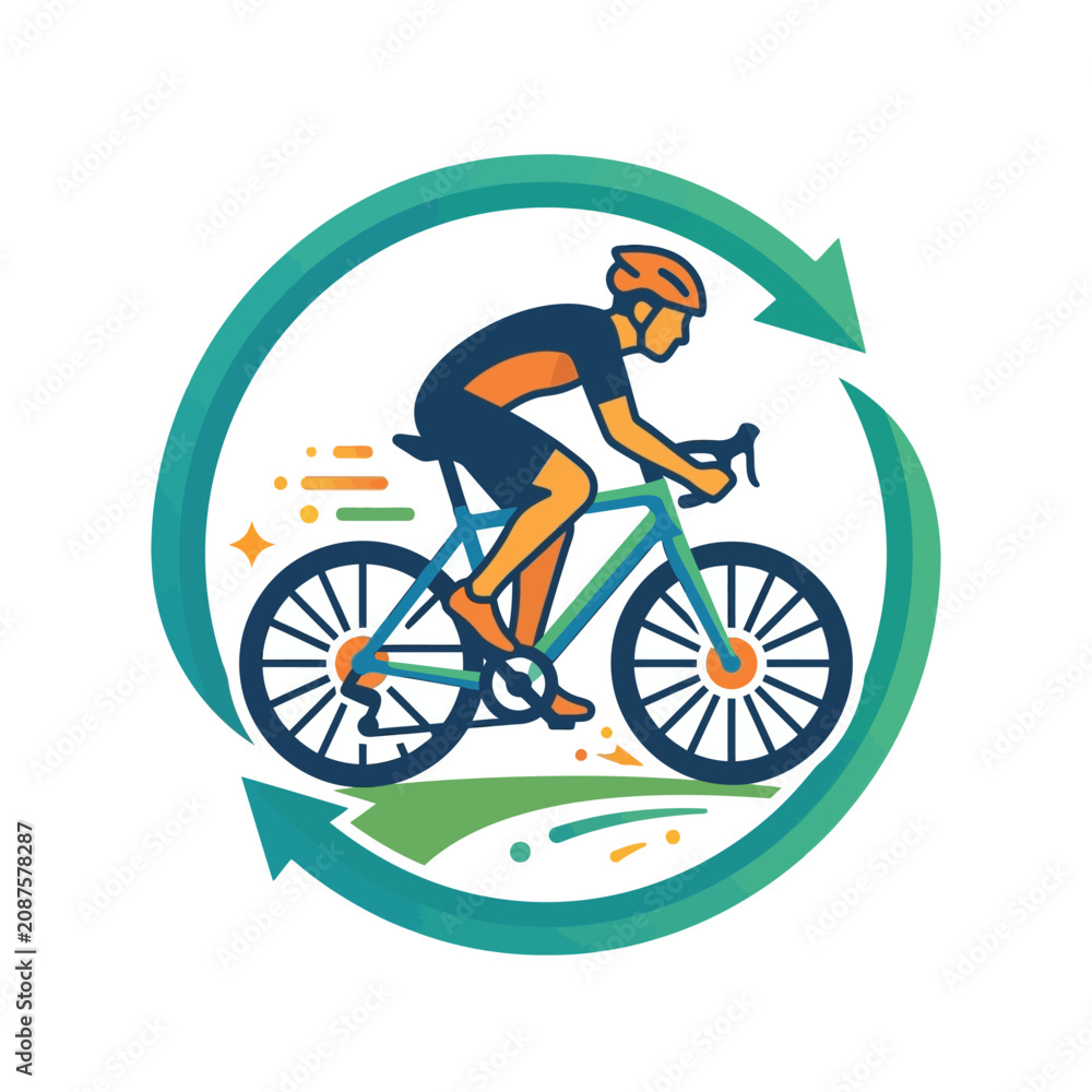 Fototapeta premium Man Riding a Bicycle Fast Outdoors.