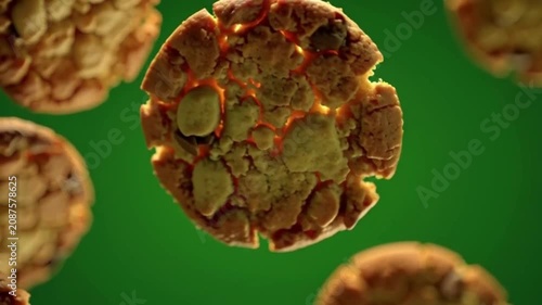 Closeup of Chocolate Chip Cookies Falling Against Green Background